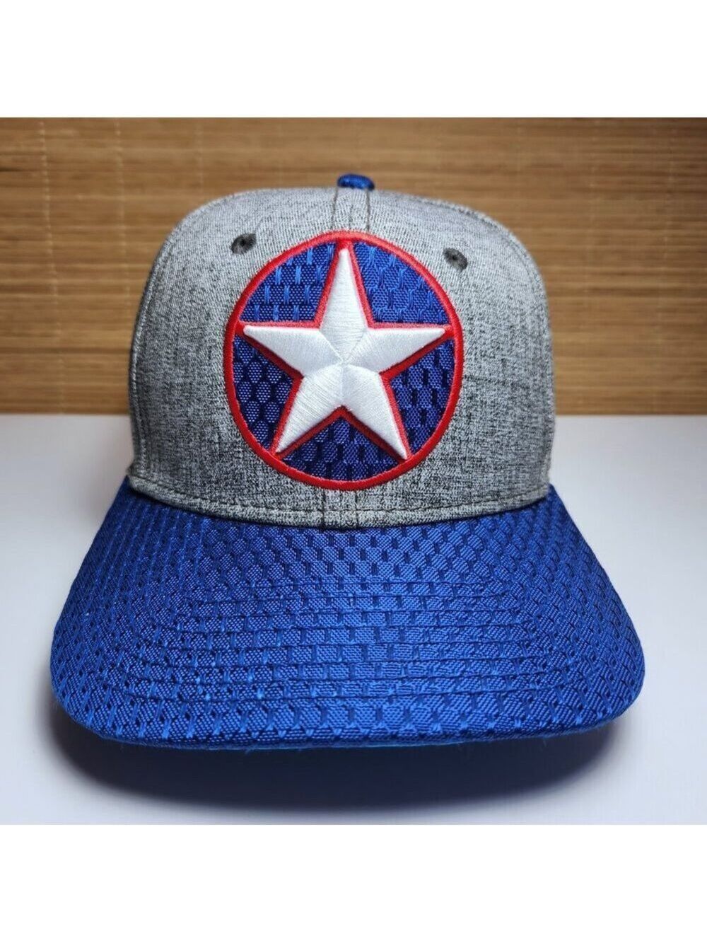 Marvel Captain America Strapback Hat Grey Blue Shield Logo Adjustable Flaw